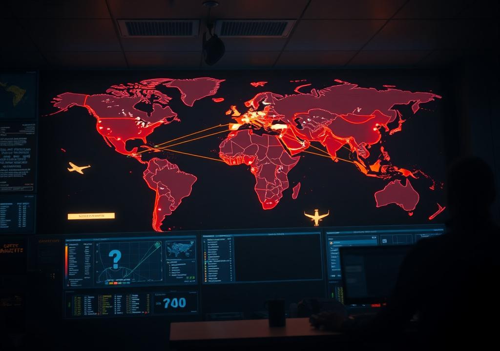Operations centre with illuminated global routes display
